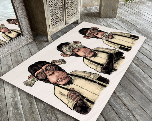 Three Wise Monkey Rug, Funny Animal Carpet, Bedroom Mat, 3 Wise Monkey Dollar Themed Decor, Funny Gift