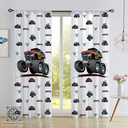 Monster Truck Themed Curtain, Cool Boy Room Curtain, Nursey Curtain, Kids Play Curtain, Baby Boy Gift