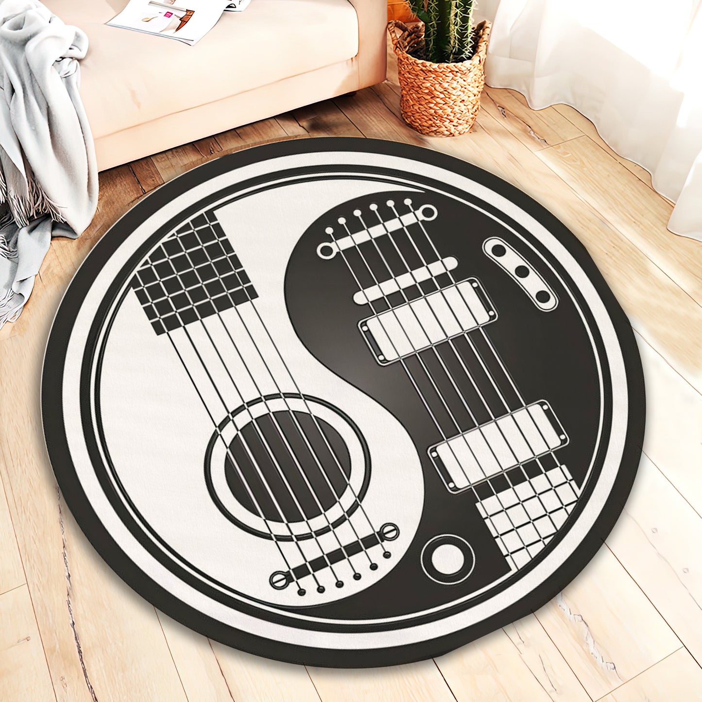 Yin Yang Rug, Black and White Guitar Mat, Music Room Carpet, Yoga Mat, Musical Decor