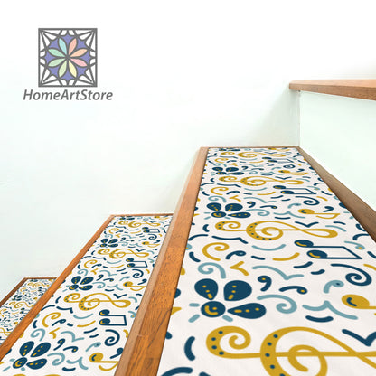 Musical Notes Pattern Stair Rugs, Bohemian Stair Tread Mats, Colorful Boho Mat, Musician Decor, Home Decor