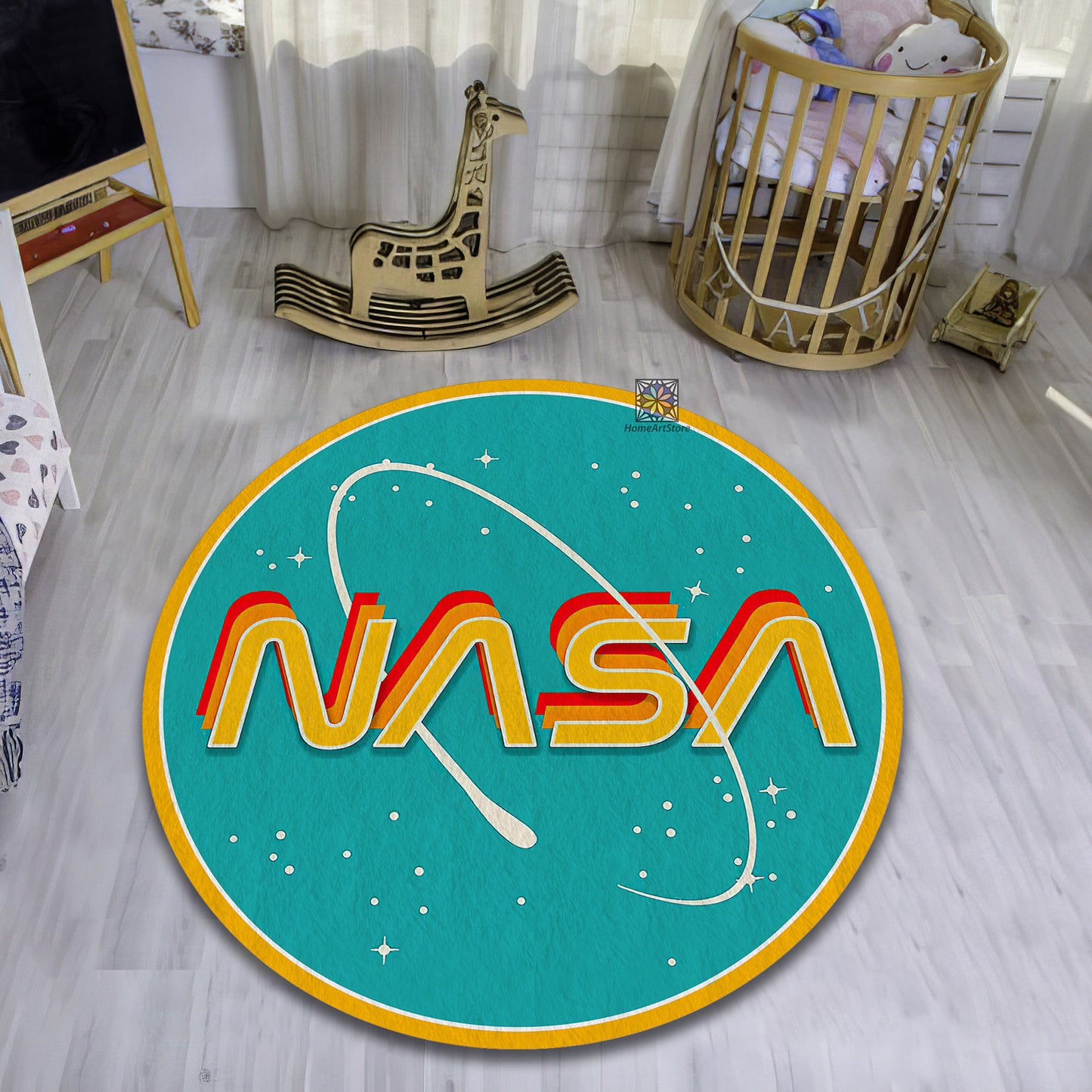 Nasa Text Rug, UFO Carpet, Kids Play Mat, Space Room Rug, Galaxy Decor