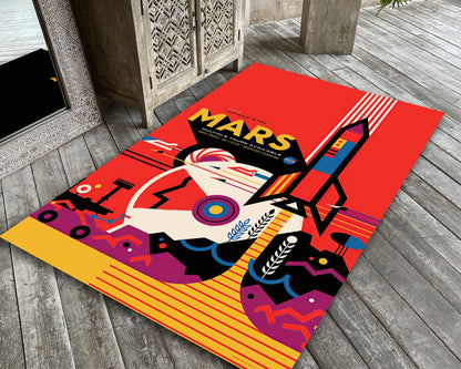 Cartoon Mars Rug, Nasa Carpet, Space Room Mat, UFO Printed Decor, NASA Gift