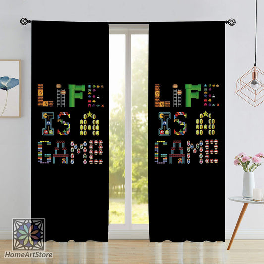 Life is a Game Texted Curtain, Game Room Curtain, Gaming Decor, Gamer Curtain, Nostalgic Arcade Game Curtain