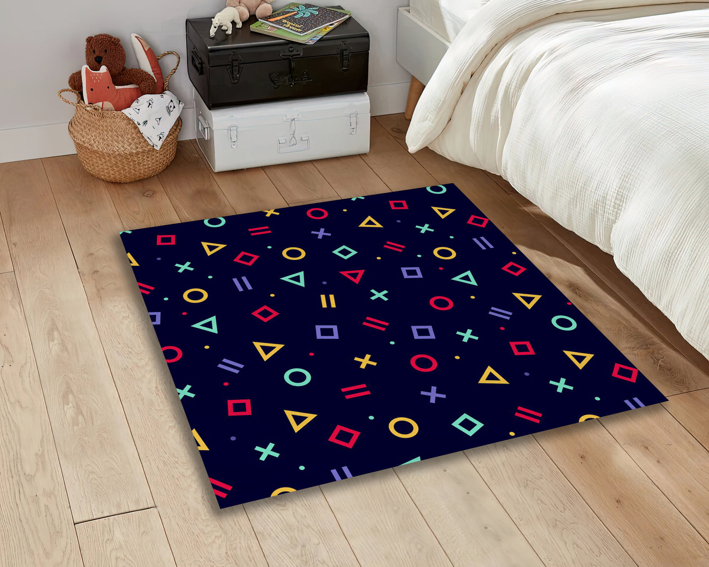 Nostalgic 90s Game Rug, Arcade Gamer Carpet, Play Room Mat, Colorful Geometric Gaming Decor