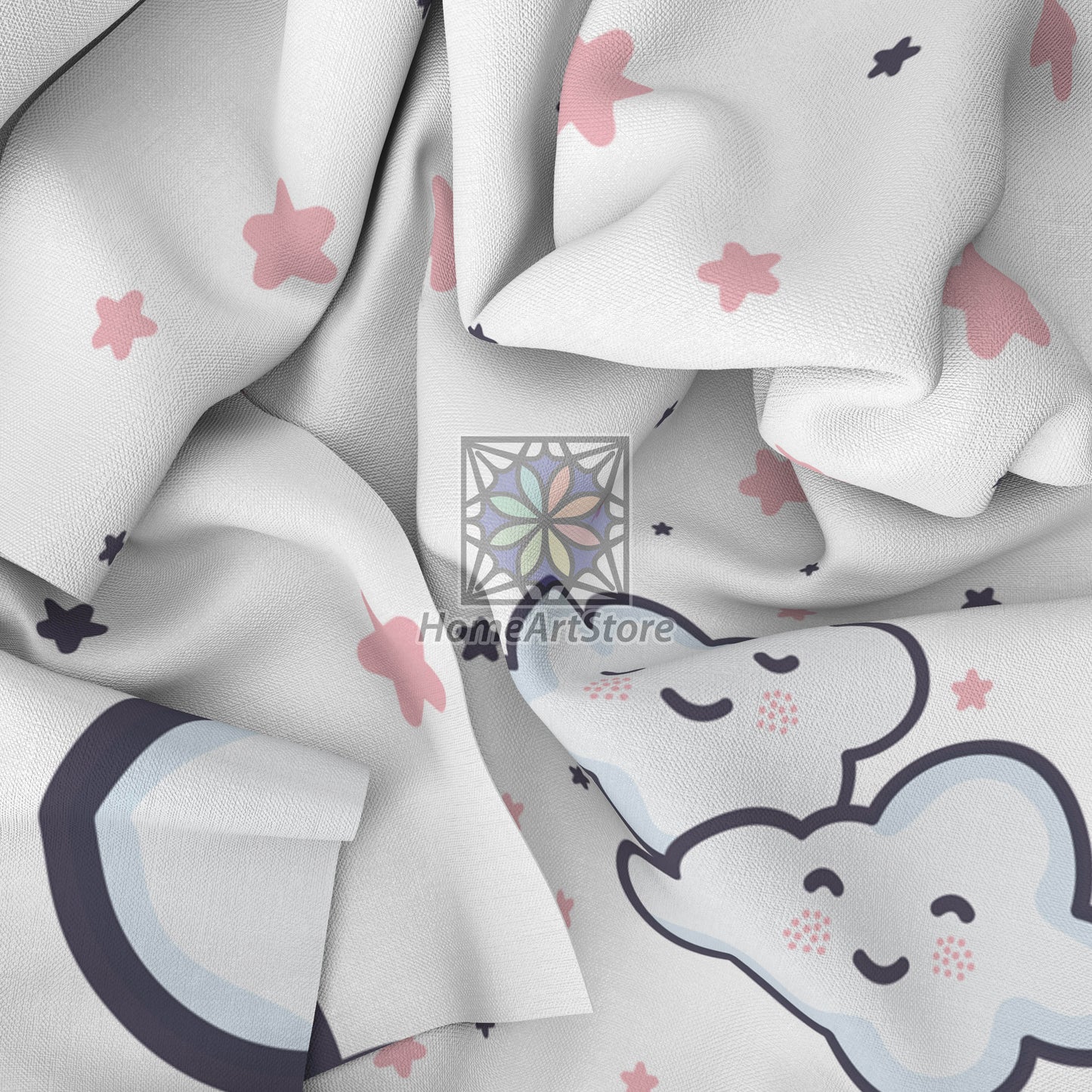 Cloud Themed Curtain, Star Pattern Curtain, Baby Room Curtain, Cute Kids Room Decor, Baby Shower Gift