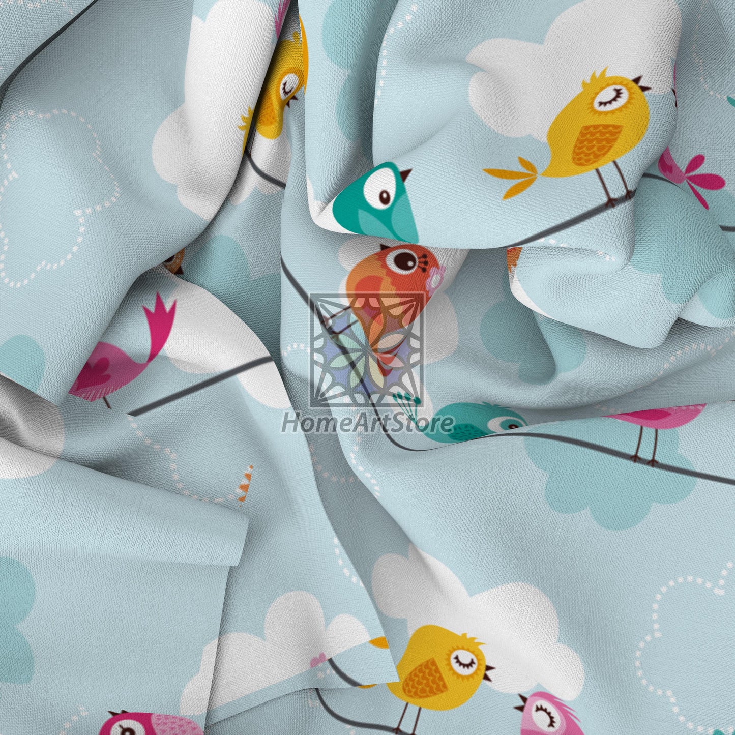 Cute Colorful Birds Pattern Curtain, Nursery Curtain, Children Room Curtain, Kids Decor