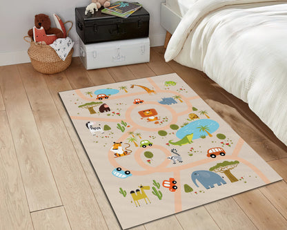 Animal Safari Rug, City Road Map Carpet, Baby Animal Zoo Printed Mat, Children Room Decor, Nursery Play Mat