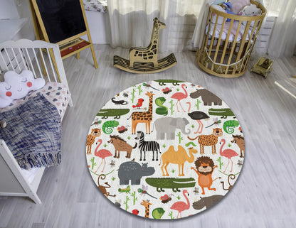 Zoo Animal Pattern Rug, Nursery Play Mat, Children Room Carpet, Cartoon Zoo Animal Rug, Baby Gift
