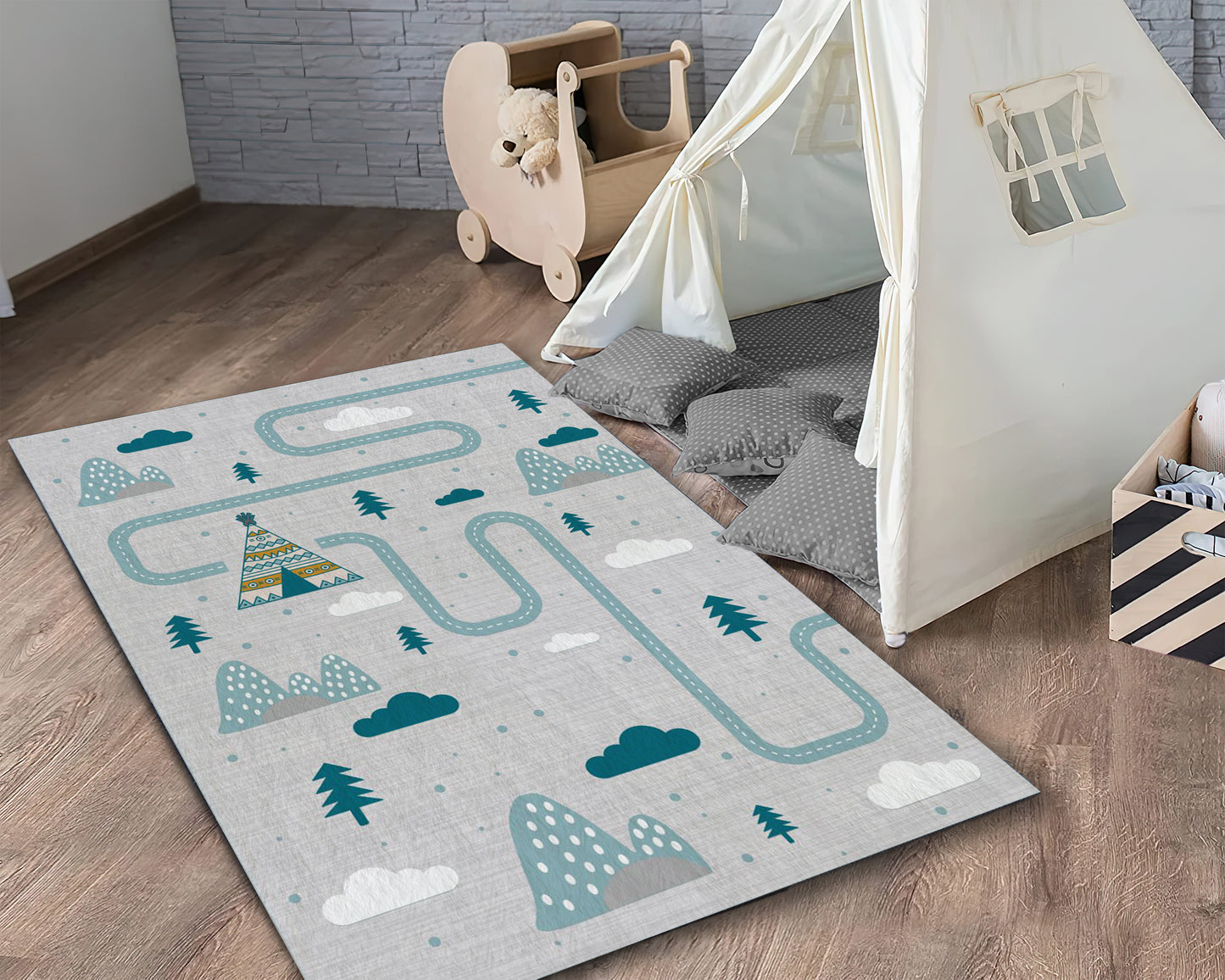 Tribal Tent Patterned Rug, Cute Kids Room Carpet, Toddler Mat, Children Room Decor, Nursery Mat