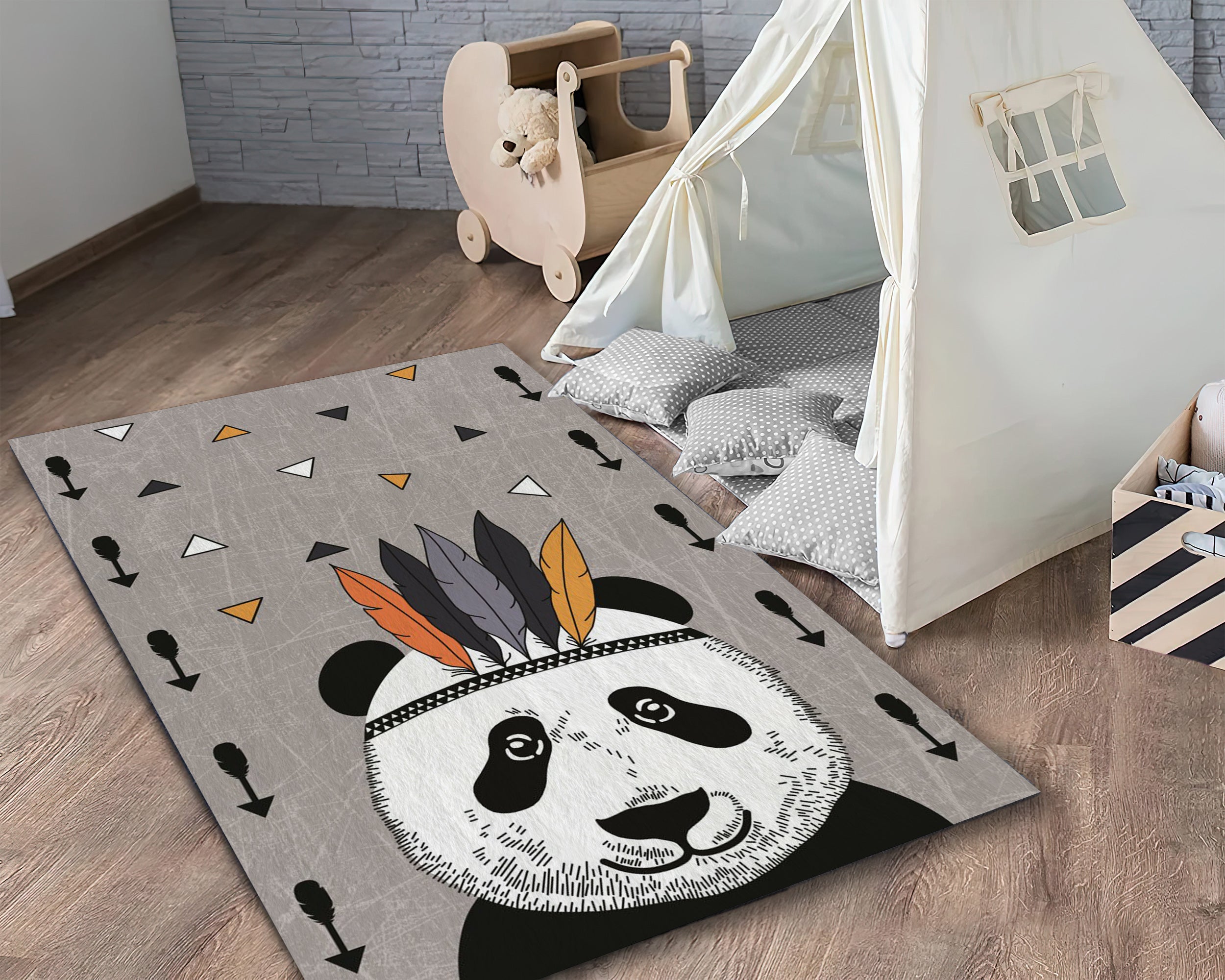Cute Panda Rug, Animal Carpet, Nursery Play Mat, Baby Room Decor, Cart ...