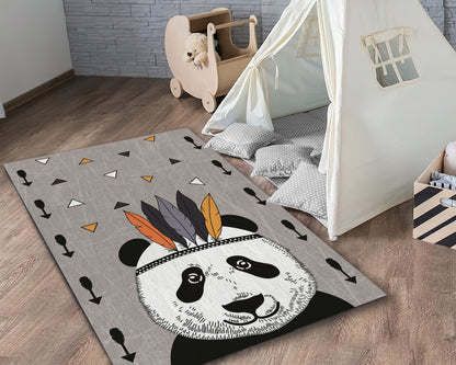 Cute Panda Rug, Animal Carpet, Nursery Play Mat, Baby Room Decor, Cartoon Rug