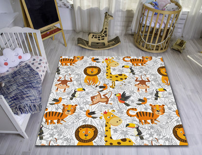 Cartoon Animal Print Rug, Kids Room Carpet, Baby Shower Decor, Baby Play Mat