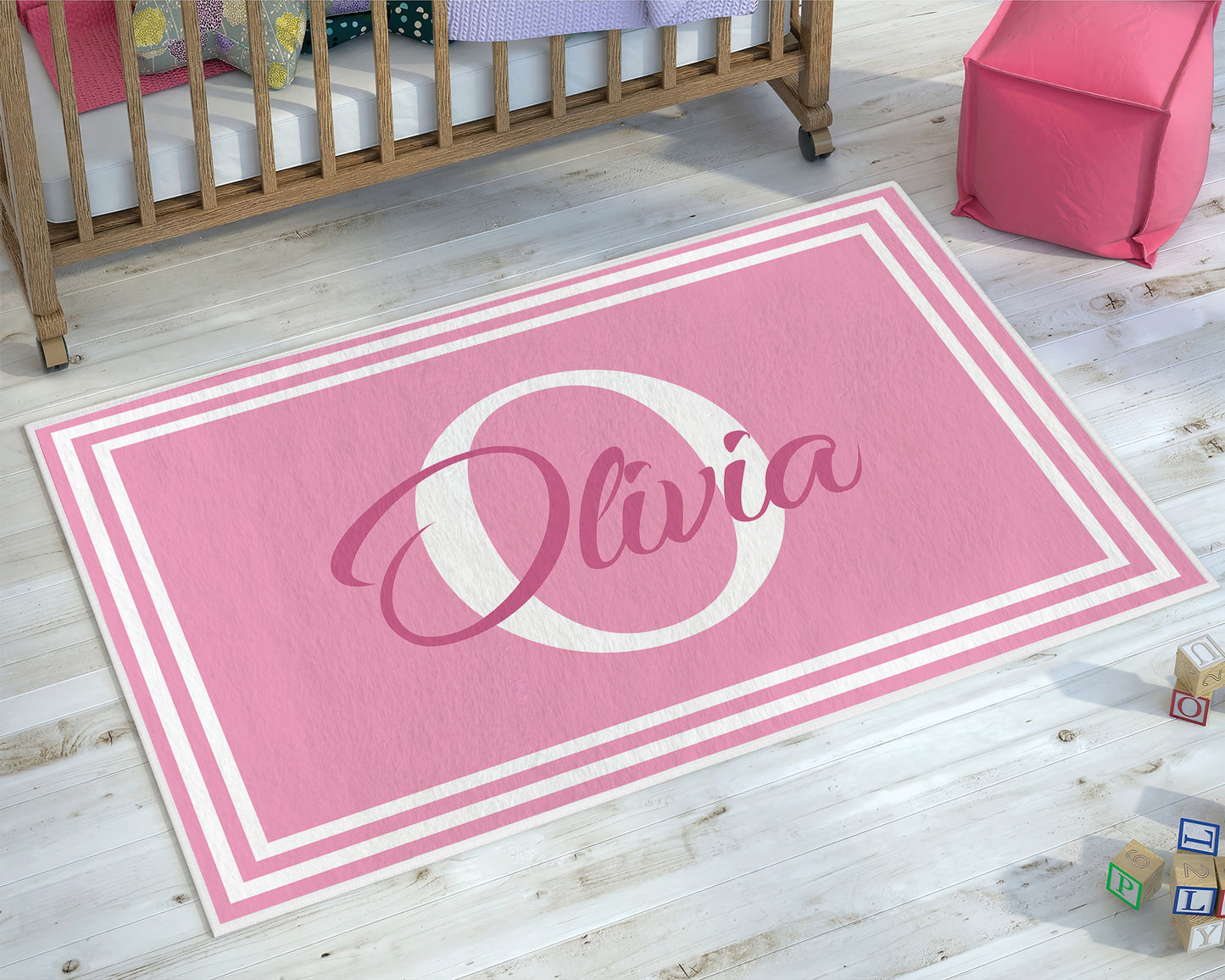 Personalized Monogrammed Nursery Rug, Custom Color Baby Room Rug, Non-Slip Soft and Plush Custom Carpet, Newborn Gift