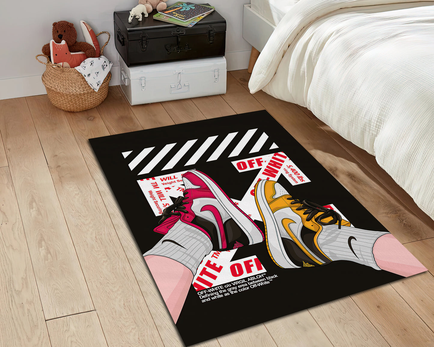 Off White Sneaker Rug, Air Jordan Carpet, Nike Symbol Rug, Sneakerhead Mat, Hypebeast Decor