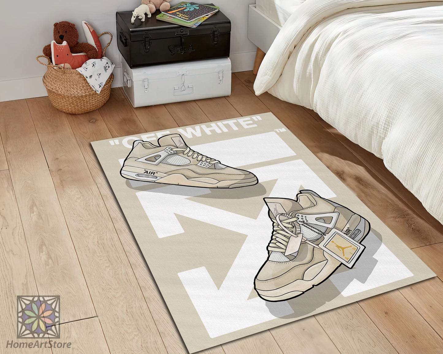 Off White Rug, Sneaker Room Carpet, Air Jordan Mat, Jump man Rug, Sneakerhead Decor, Basketball Rug