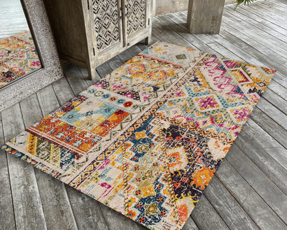 Colorful Ethnic Motif Rug, Patchwork Carpet, Living Room Mat, Aztec Decor