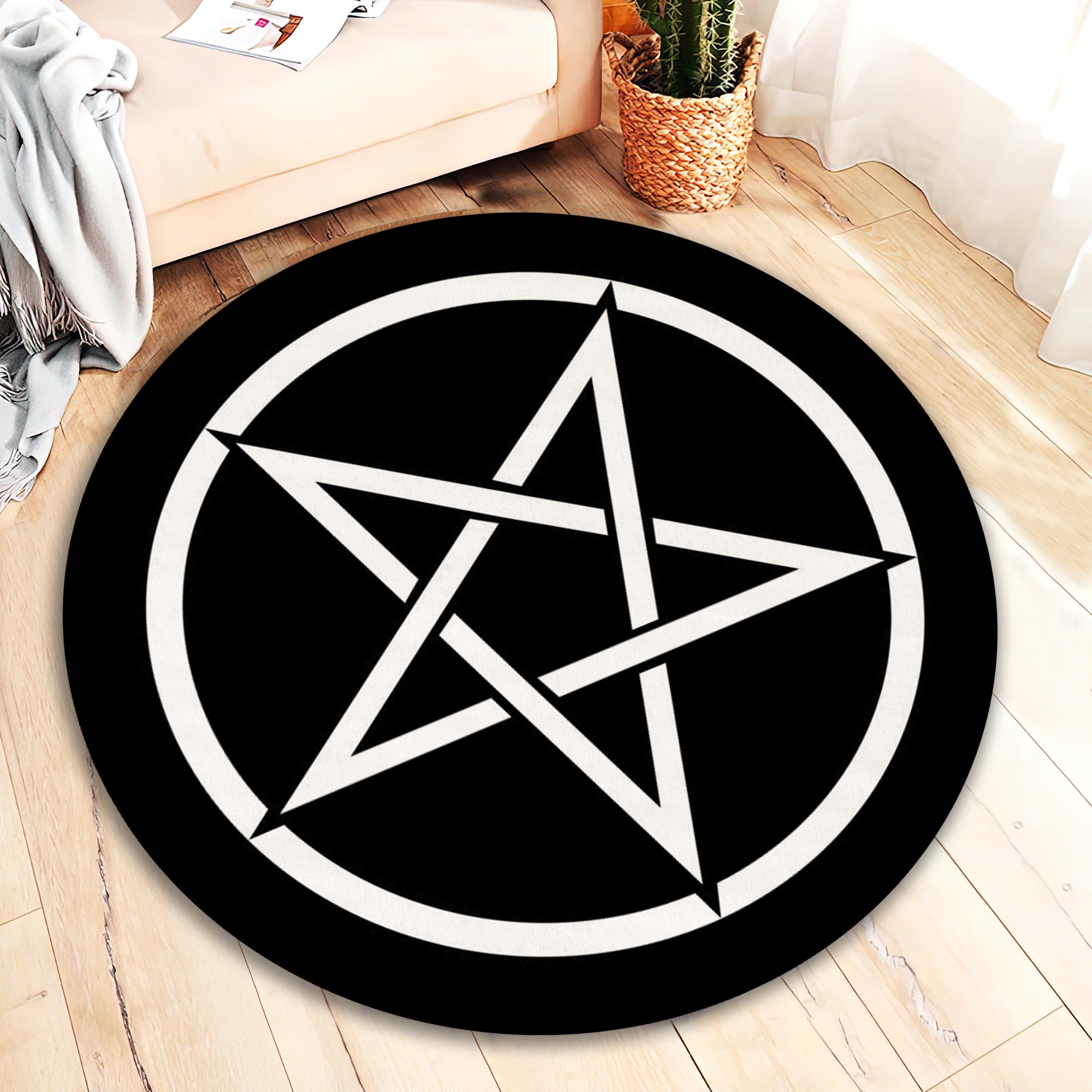 Pentacle David Statue Rug, Gothic Room Decor, Pentagram Mat, Supernatu ...