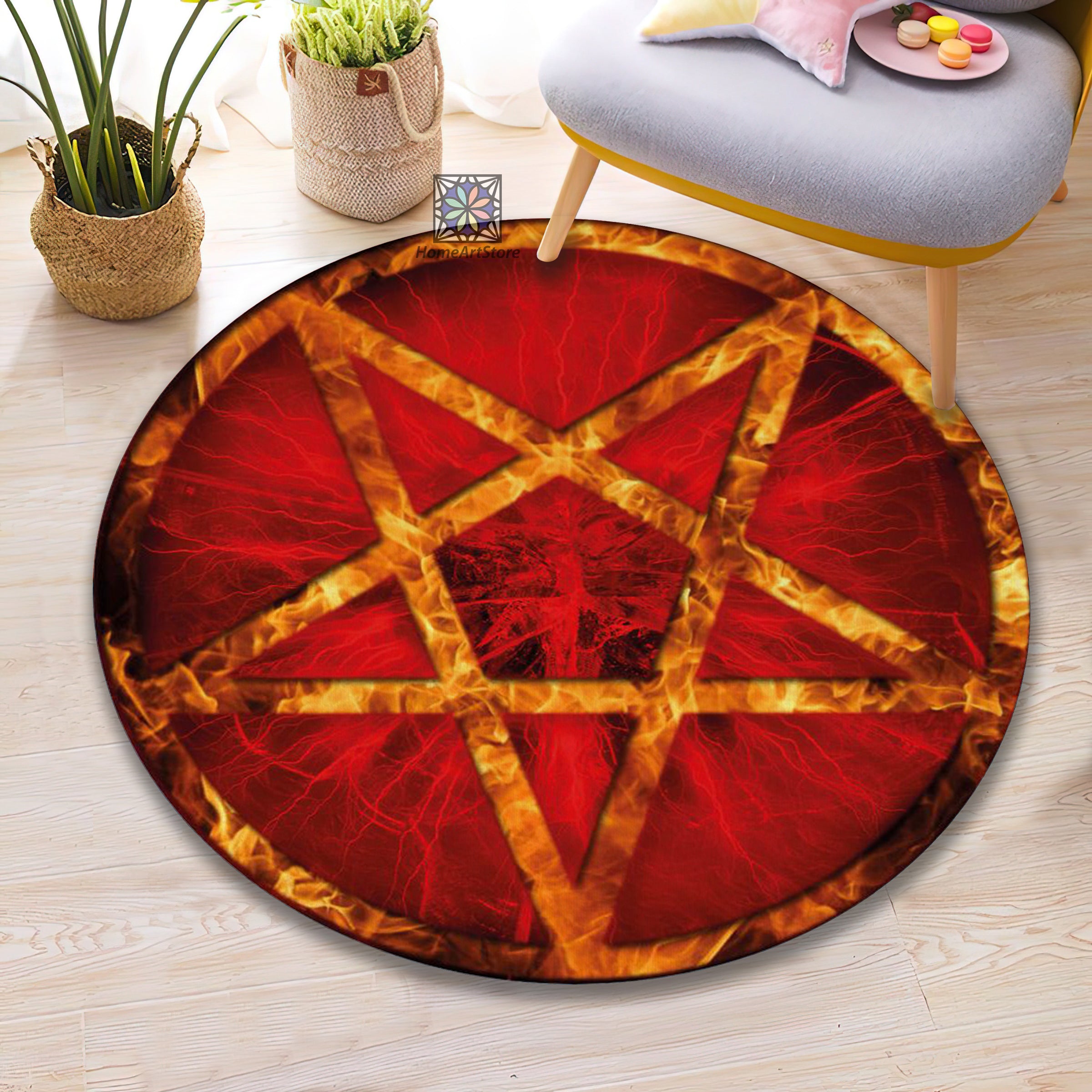 Pentacle Symbol Rug, Devil’s Trap Carpet, Pentagram Mat, Red and Gold ...