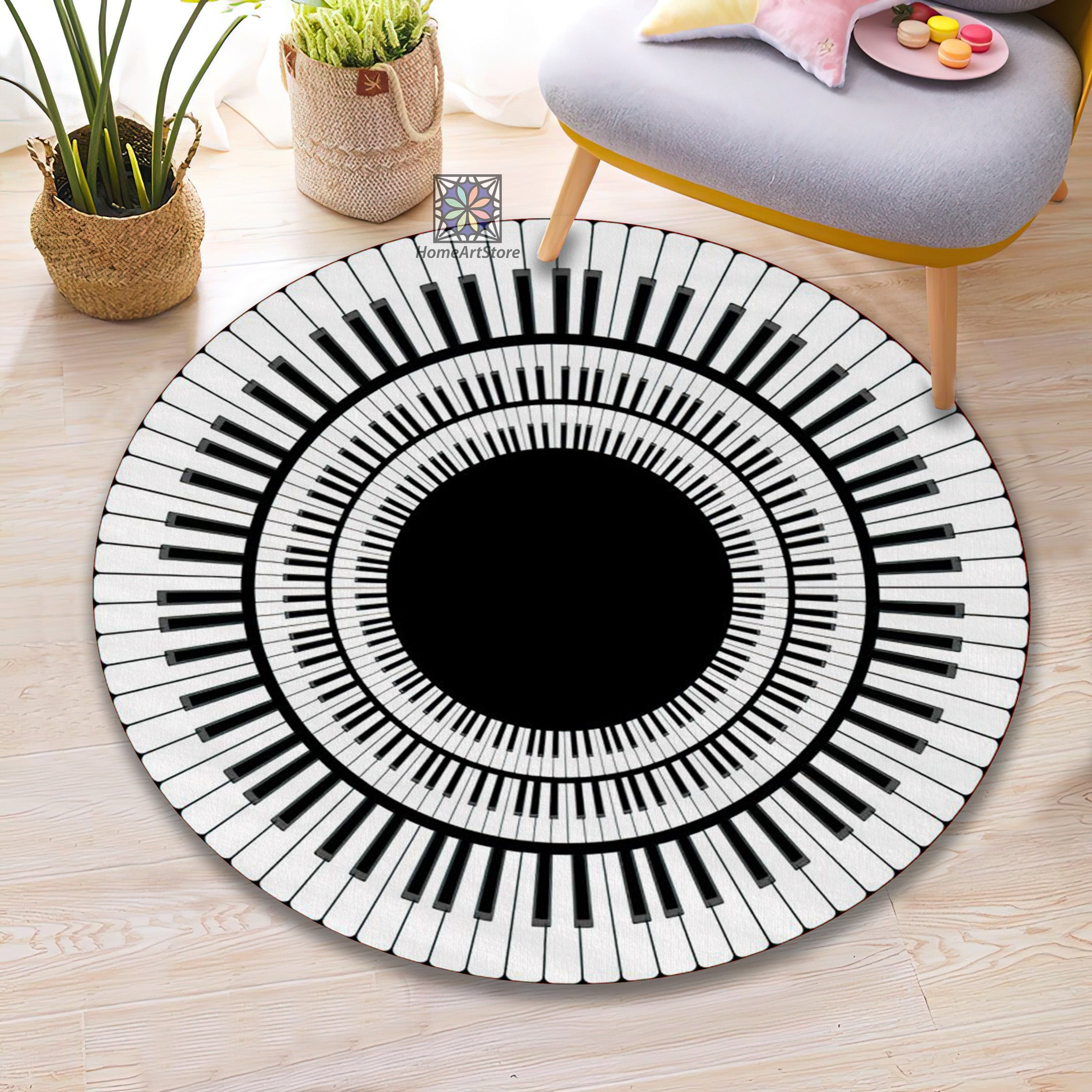 Piano Keyboard Rug, Musical Art Round Mat, Music Notes Floor Mat, Musi ...