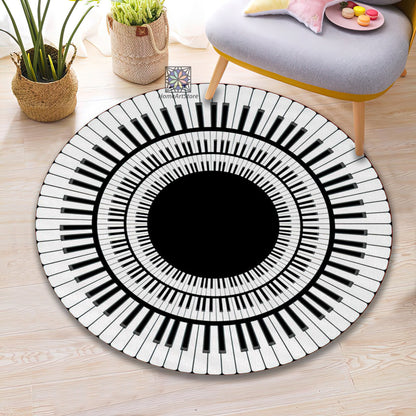 Piano Keyboard Rug, Musical Art Round Mat, Music Notes Floor Mat, Music Room Carpet