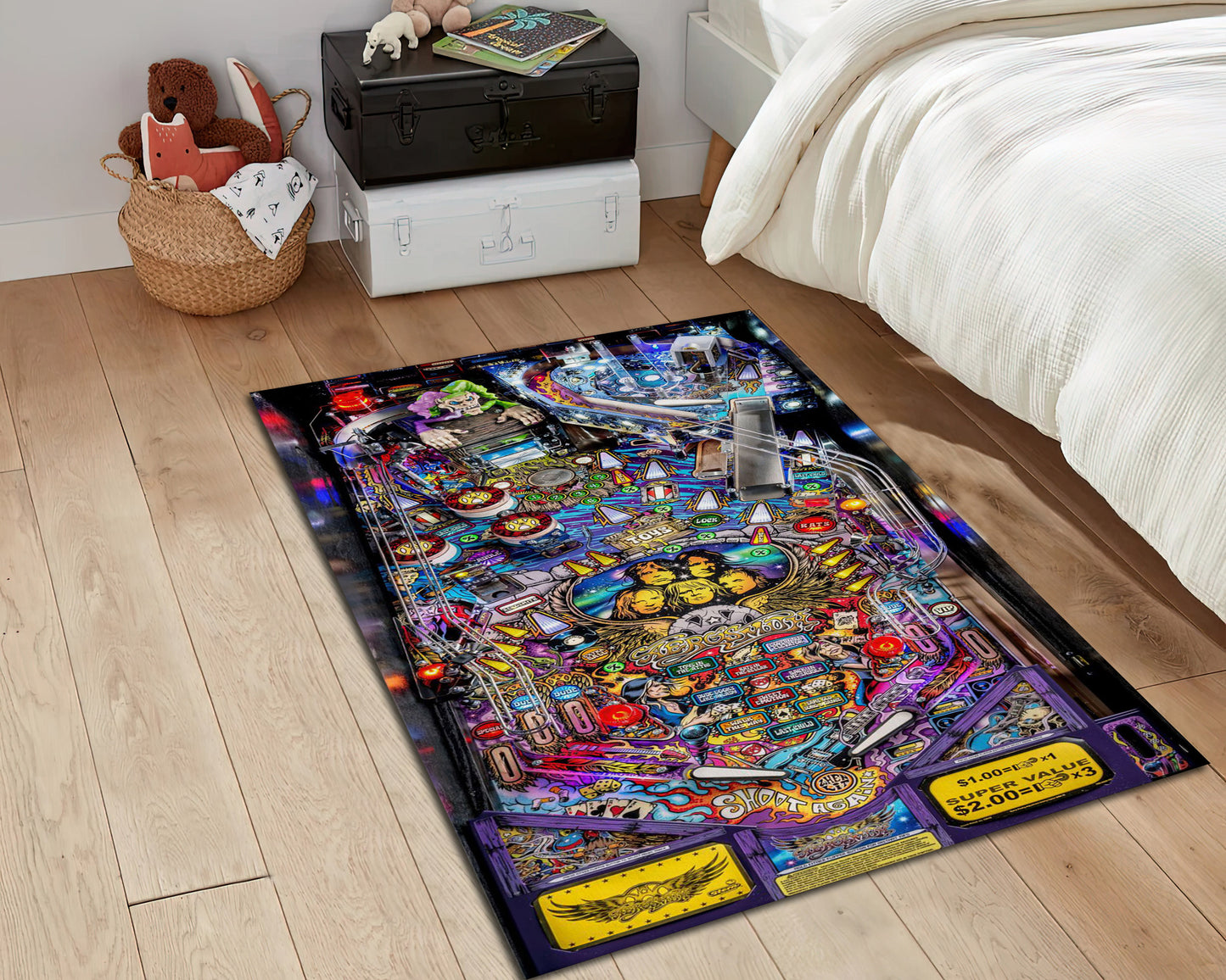 Pinball Playfield Rug, Arcade Fanatic Game Carpet Mat, Game Room Mat, Colorful Gaming Decor, Gift for Gamer