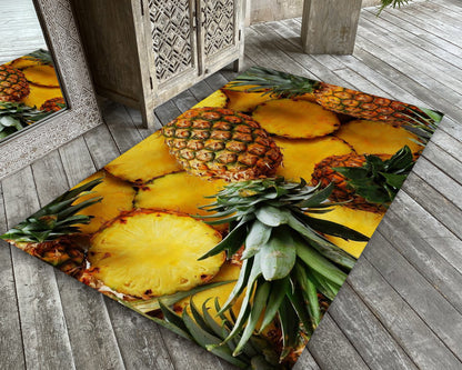 Pineapple Rug, Yellow Fruit Carpet, Kitchen Mat, Dining Room Decor, Tropical Rug