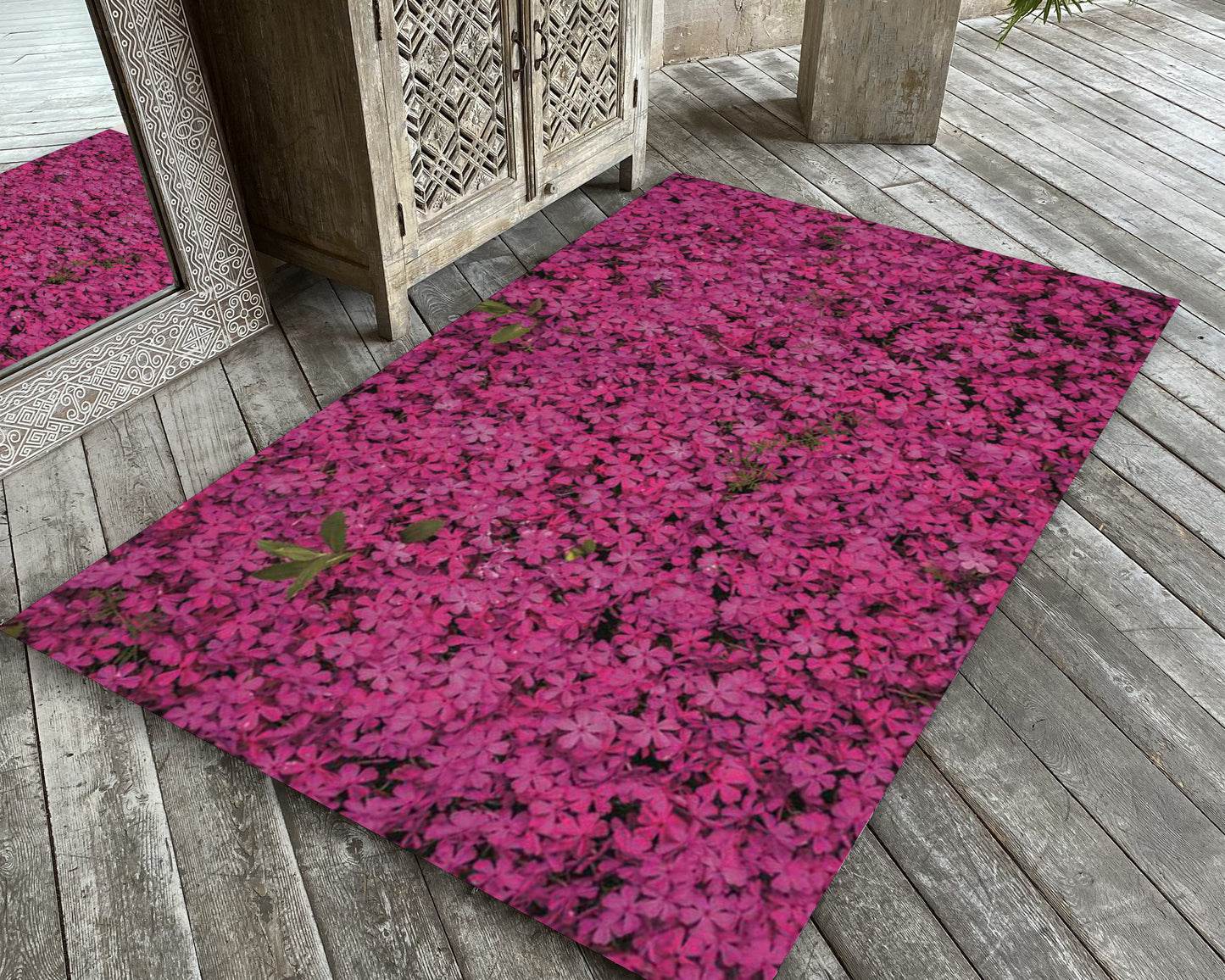 Pink Flower Rug, Floral Carpet, Kids Room Mat, Boho Style Rug, Botanical Decor