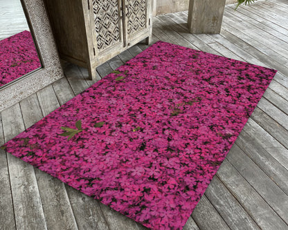 Pink Flower Rug, Floral Carpet, Kids Room Mat, Boho Style Rug, Botanical Decor