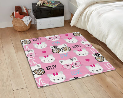 Pink Cat Pattern Rug, Hello Kitty Carpet, Girl Room Mat, Baby Shower Decor, Animal Rug