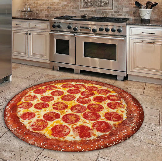 3D Pizza Rug, Kitchen Decor, Dining Room Round Mat, Real Looking Pizza Carpet
