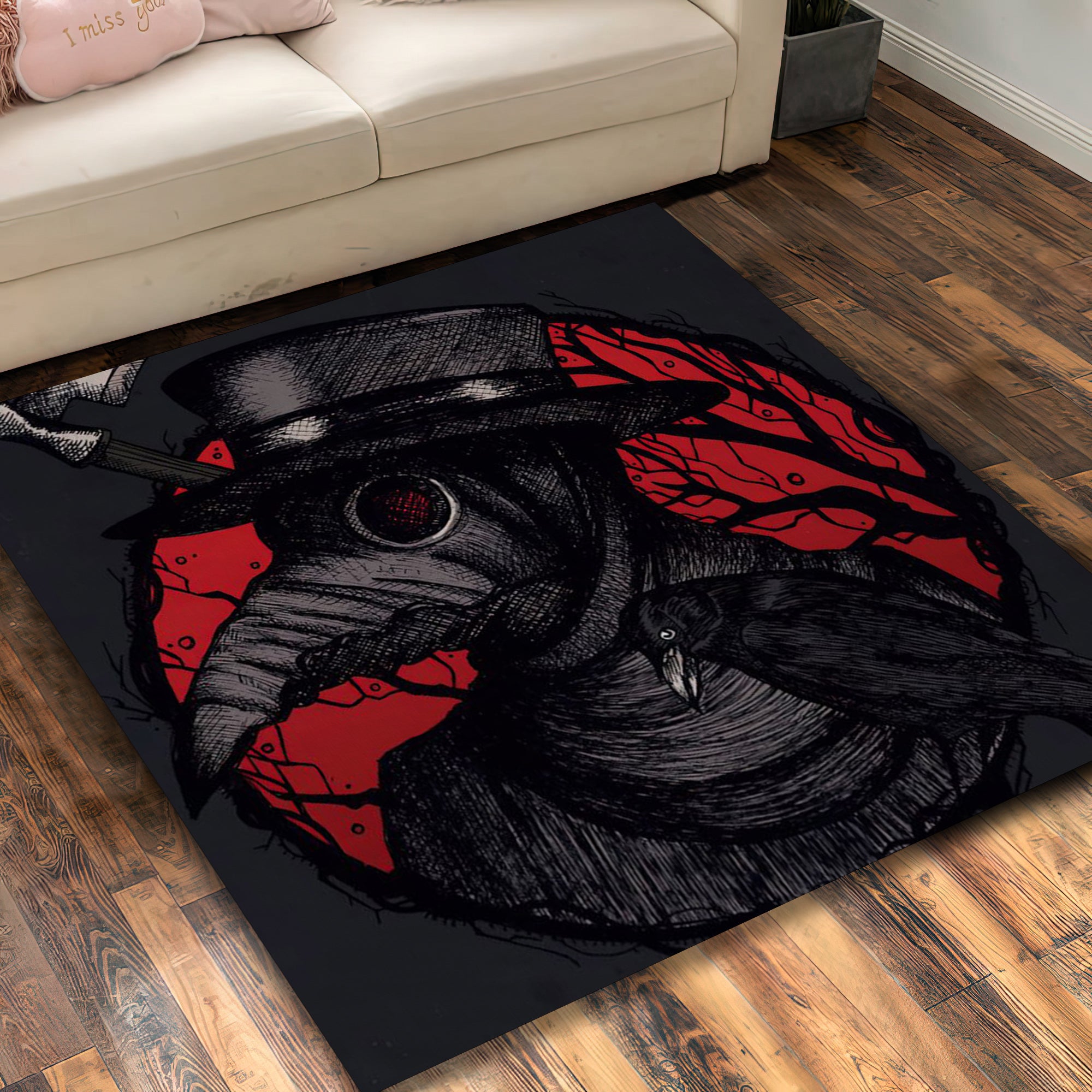 Masked Plague Doctor Rug, Red and Black Scary Carpet, Horror Mat, Goth ...