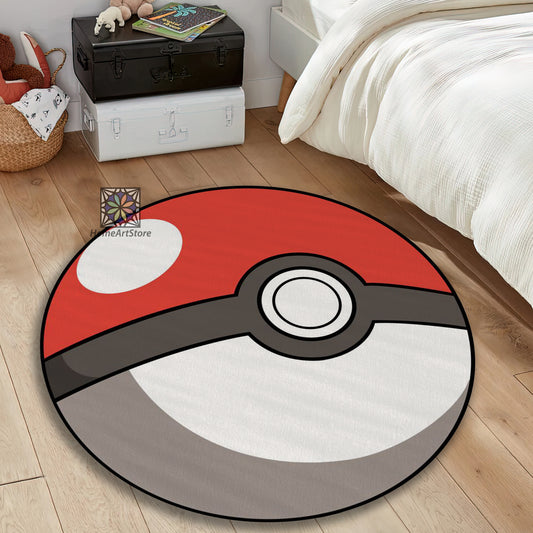 Poke Ball Rug, Pikachu Carpet, Pokémon Round Mat, Kids Room Rug, Anime Decor