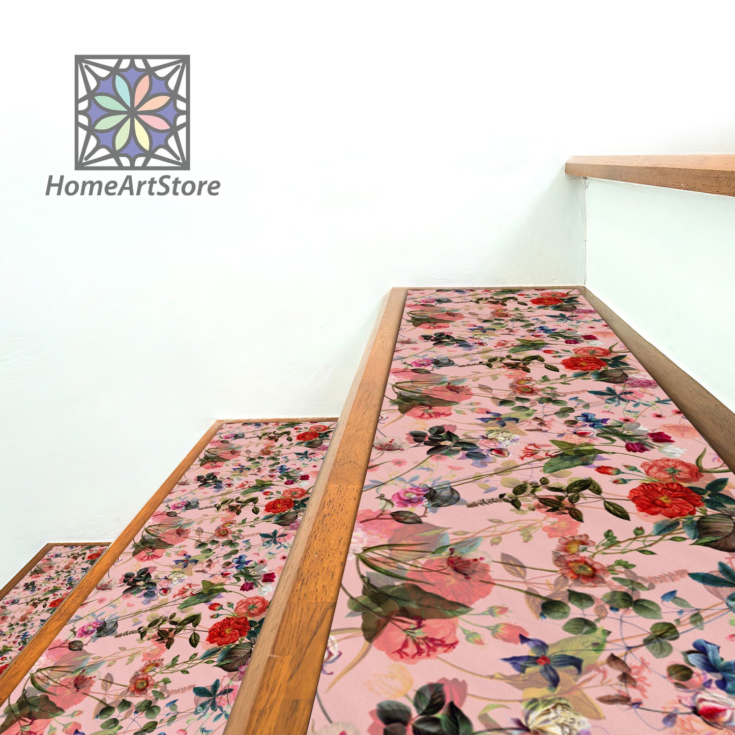 Powder Color Floral Stair Tread Rugs, Exotic Stair Step Carpet, Stylish Step Mat