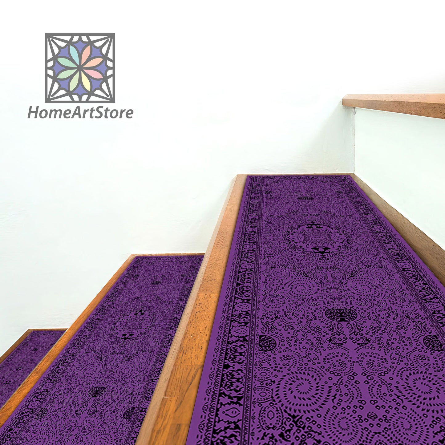 Scandinavian Stair Step Rugs, Purple Boho Style Stair Mats, Cool Stair Tread Carpet, Nonslip Backing Modern Step Rugs