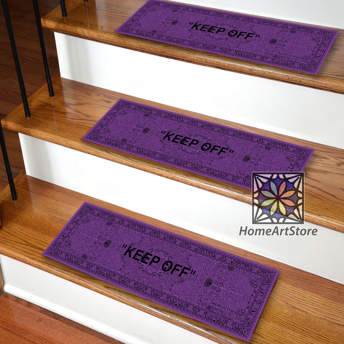 Keep Off Stair Step Rugs, Purple and Black Keepoff Stair Mats, Hypebeast Decor, Sneaker Stair Rugs, Street Fashion