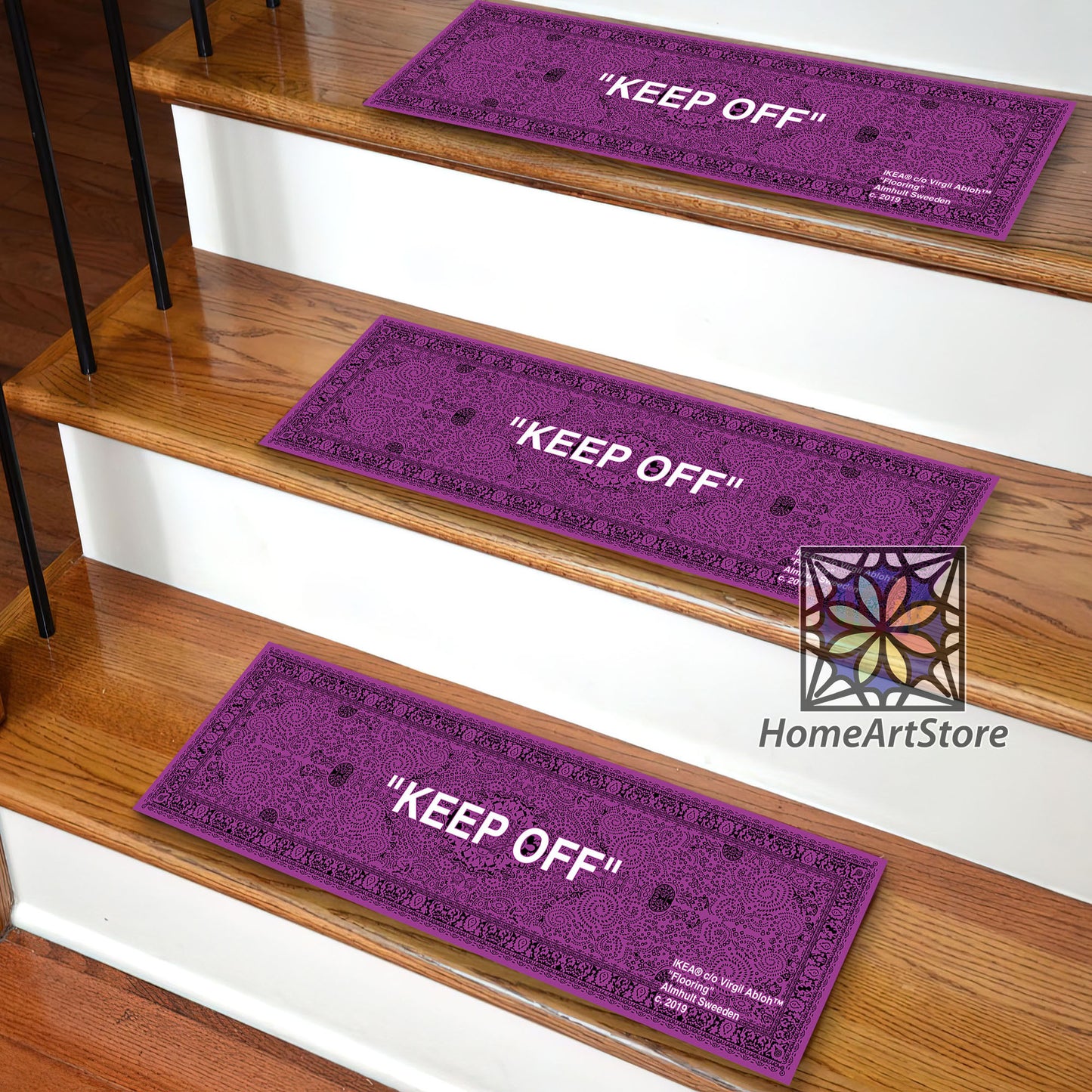 Keep Off Stair Rugs, Hypebeast Stair Step Mats, Purple and White Keepoff Carpet, Sneaker Decor, Street Fashion