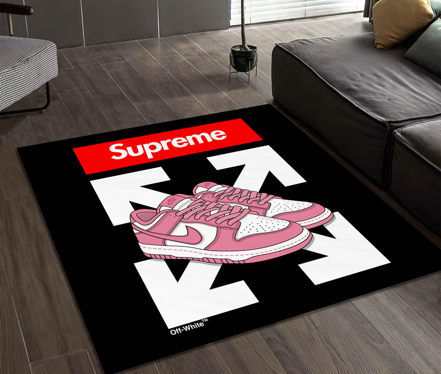 Pink Sneaker Rug, Off White Symbol Carpet, Supreme Mat, Sneaker Room Decor, Nike Rug