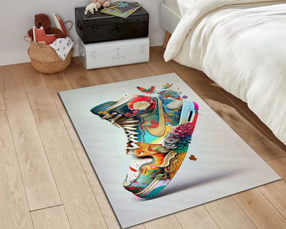 Botanical Nike Rug, Butterfly Sneaker Carpet, Sneaker Room Mat, Street Fashion Decor, Sneaker Lovers Gift