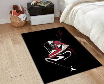 Black Jump man Rug, Jordan Carpet, Sneaker Room Mat, Sneakerhead Decor, Street Fashion, Jordan Gift