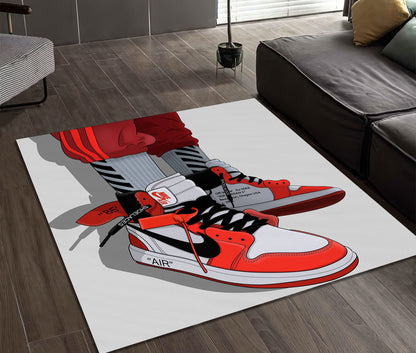 Off White Rug, Air Jodan Carpet, Red Sneaker Mat, Street Fashion Decor, Teenage Room Rug, Jordan Gift