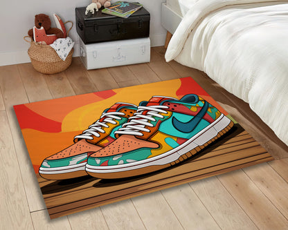 Nike Sneaker Rug, Colorful Sneaker Room Mat, Sneakerhead Mat, Jordan Decor, Brand Rug