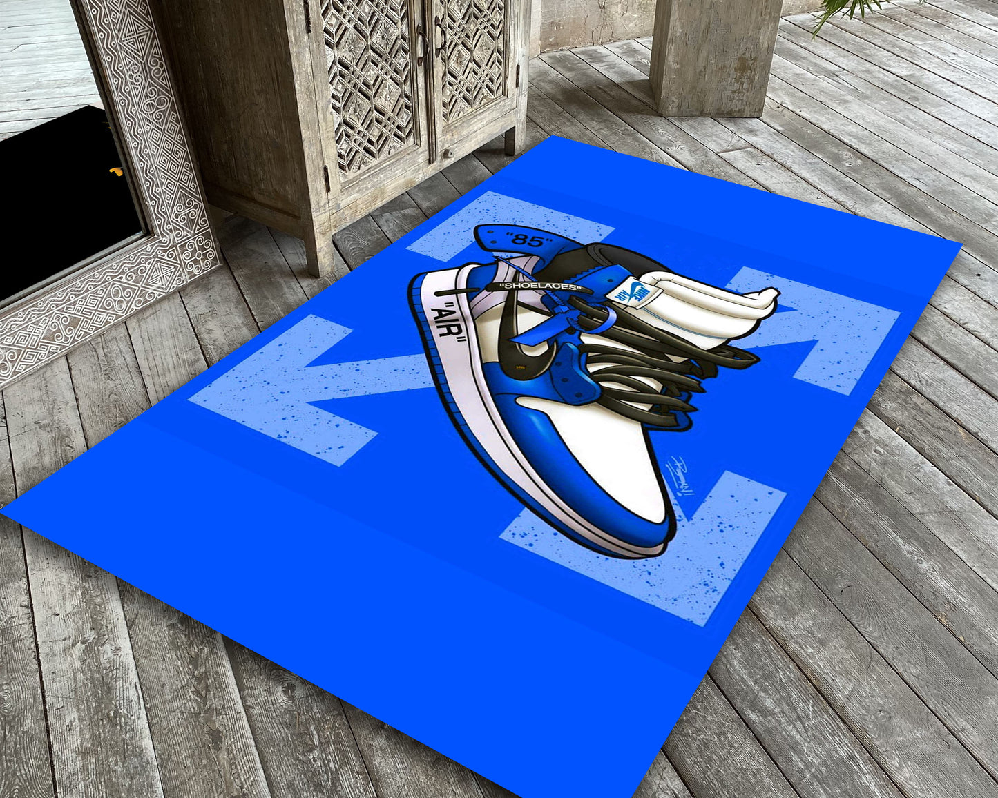 Blue Nike Art Rug, Sneaker Room Mat, Nike Sneaker Carpet, Jordan Rug, Off White Symbol Carpet