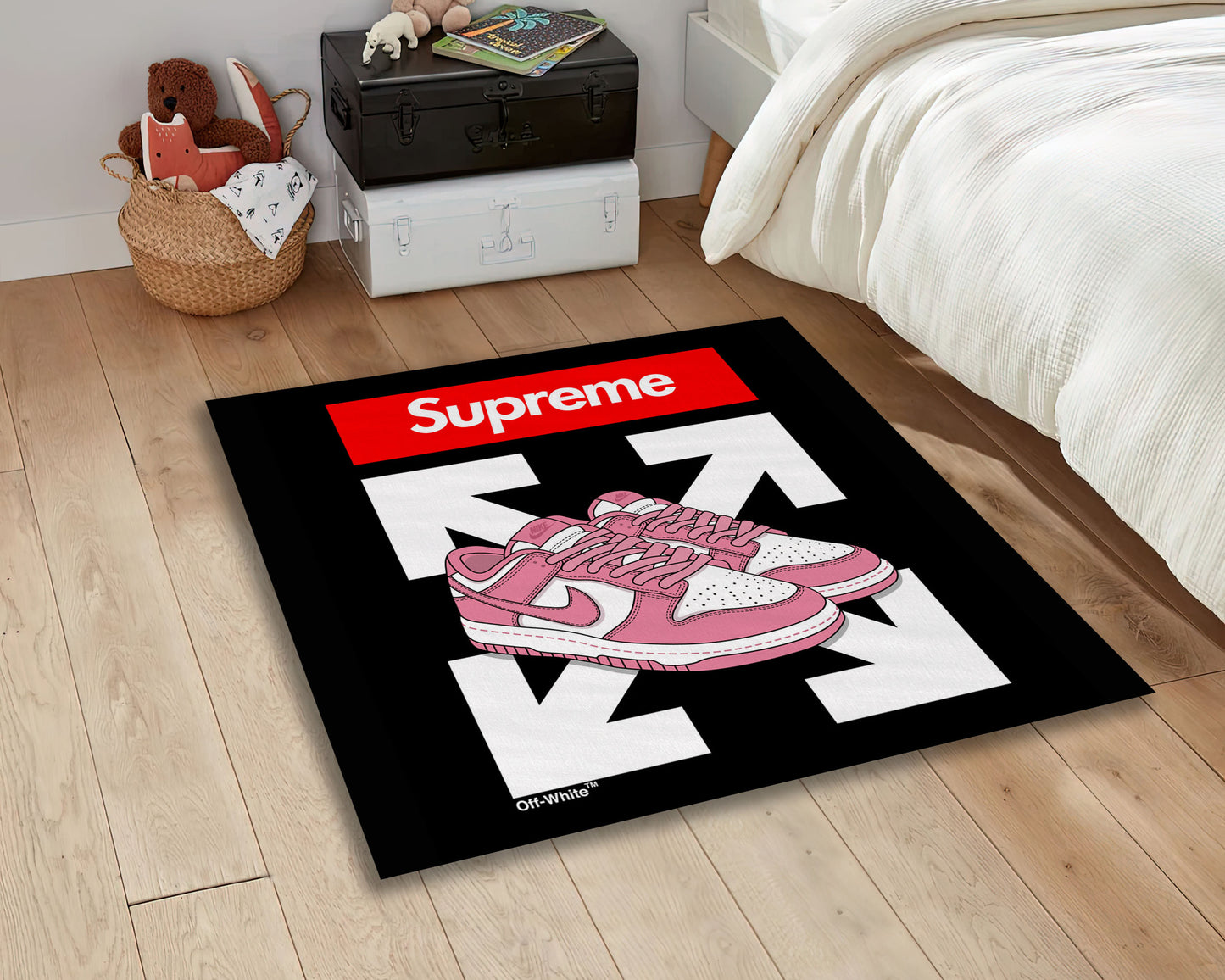 Pink Sneaker Rug, Off White Symbol Carpet, Supreme Mat, Sneaker Room Decor, Nike Rug