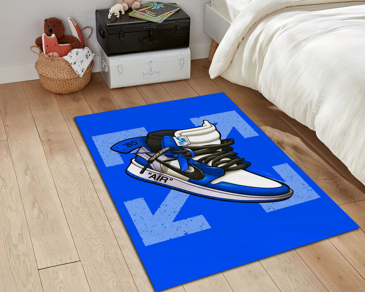 Blue Nike Art Rug, Sneaker Room Mat, Nike Sneaker Carpet, Jordan Rug, Off White Symbol Carpet