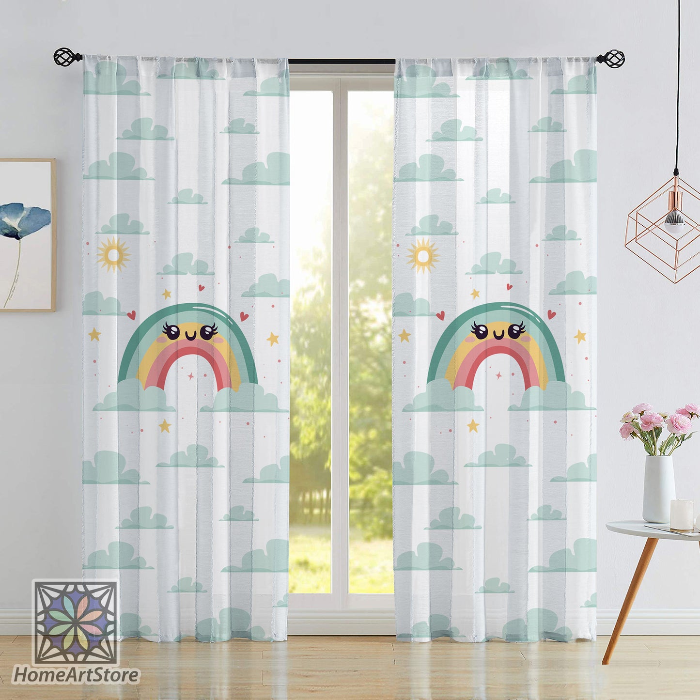 Rainbow Themed Curtain, Baby Room Curtain, Cloud Pattern Curtain, Children Room Curtain, Baby Gift