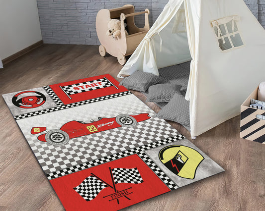 Red Car Themed Rug, Boys Room Carpet, Kids Play Room Mat, Cute Nursery Decor, Baby Gift