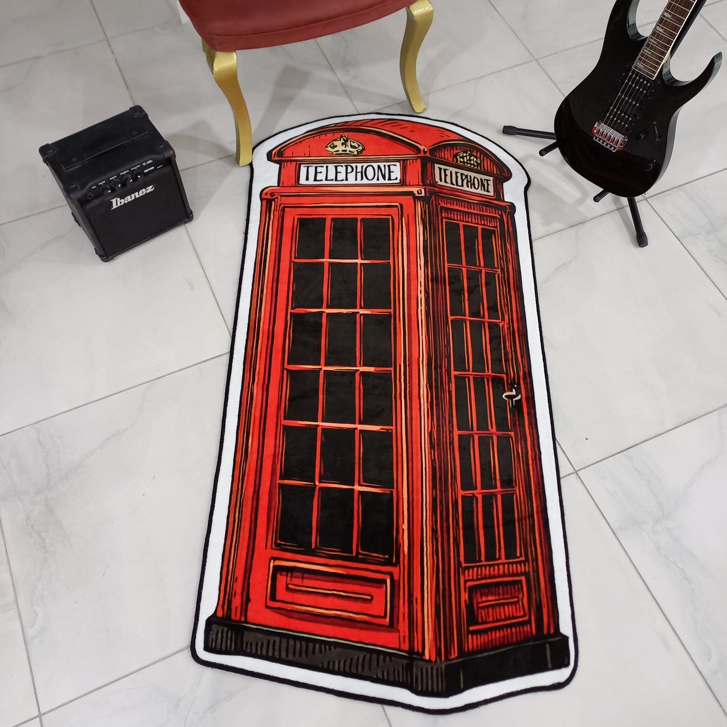 Red Telephone Box Rug - Iconic London Telephone Box Carpet for Authentic British Symbol Decor