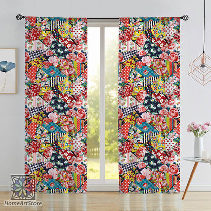 Patchwork Curtain, Colorful Rose Pattern Curtain, Flower Curtain, Living Room Curtain, Housewarming Gift