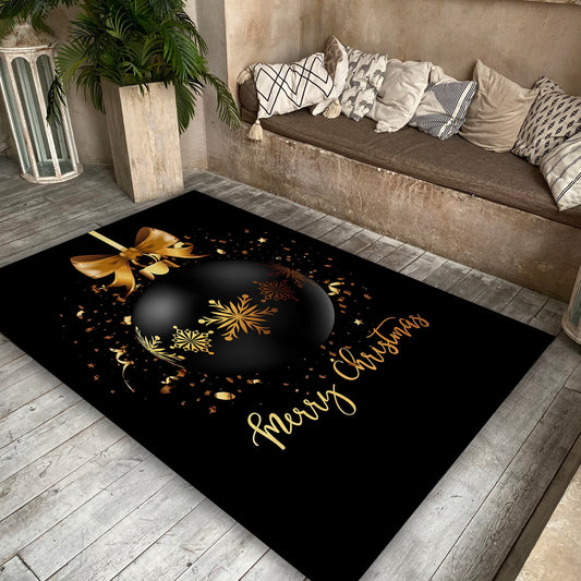 Black Merry Christmas Rug, Christmas Decorations, Xmas Carpet, New Year Rug, Noel Mat, Christmas Gift