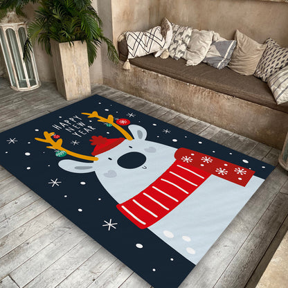 Happy New Year Rug, Reindeer Carpet, Christmas Rug, Snowflake Carpet, Xmas Decor, New Year Gift